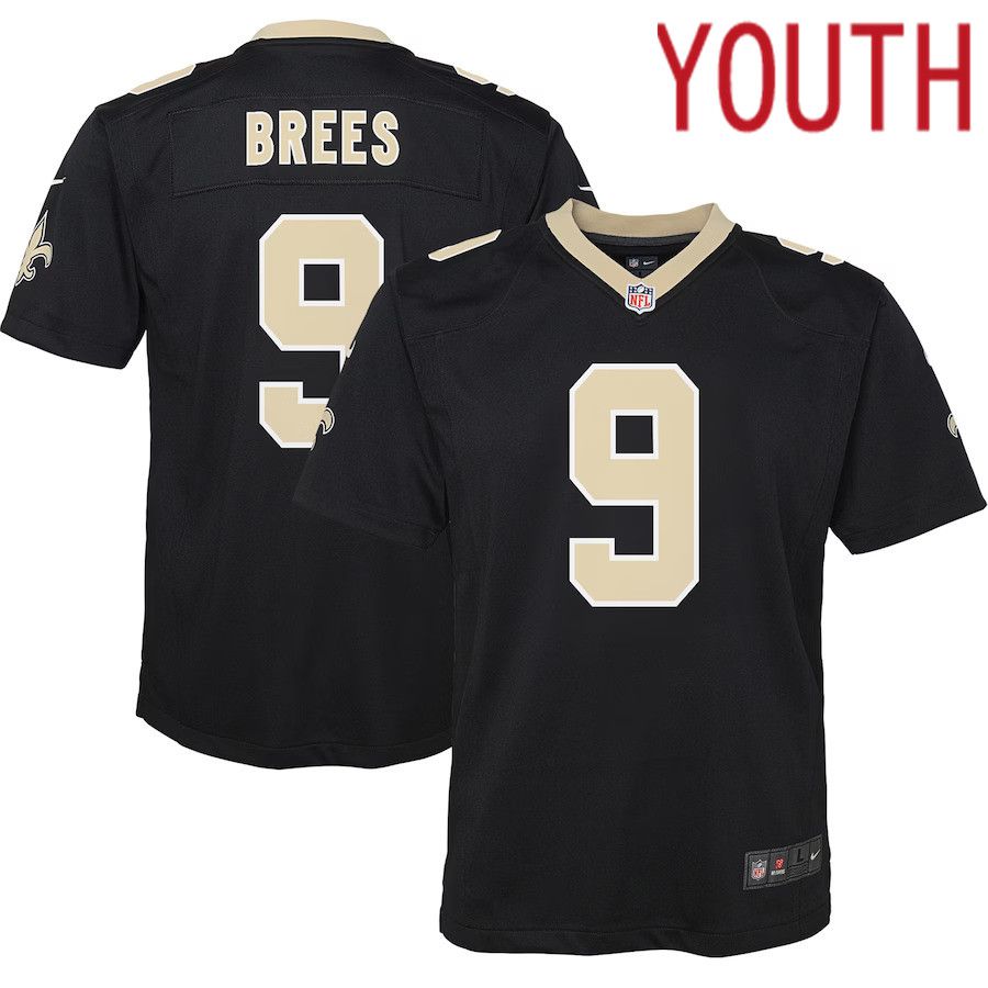 Youth New Orleans Saints #9 Drew Brees Nike Black Team Color Game NFL Jersey